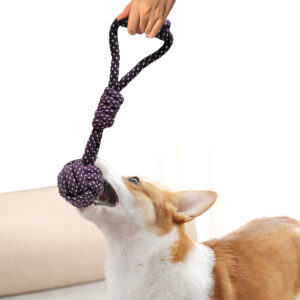 Knot Ball Natural Cotton Rope Toy with Grip Handle