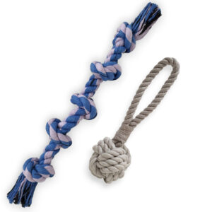 5 Knots tug of war Rope Toy & Rope Knot Ball with Pulling Loop | Pack of 2