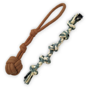 Monkey fist knot rope ball toy with pulling loop