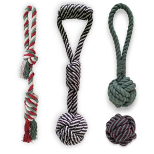 Tug & Fetch Rope and Chew Ball Natural Cotton Toys | Set of 4